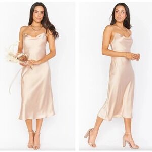 NWT Show Me Your Mumu Verona Cowl Midi Dress in Champagne Luxe Satin 1X $168